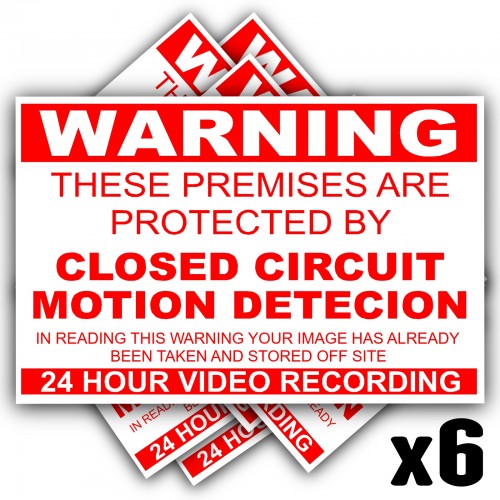 Platinum Place 6 x EXTERNAL-Premises Protected by MOTION DETECTION Closed Circuit CCTV Stickers-Red on White-130mm x 87mm-Worded-Video Recording Camera Security Warning Signs-Self Adhesive Vinyl 